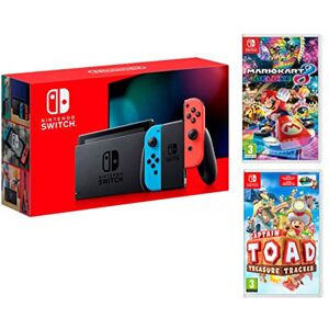 Nintendo Switch console Rouge/Bleu Néon 32Go Pack + Mario Kart 8 Deluxe + Captain Toad: Treasure Tracker - Publicité