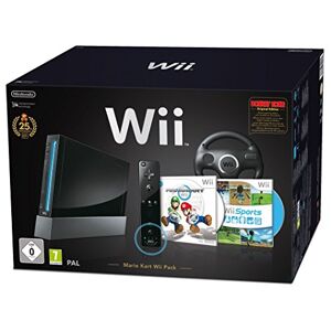 Nintendo Wii "Mario Kart Pak" Console avec Wii Sports, Mario Kart Wii, Volant Wii + contrôleur Remote Plus, noir. Publicité