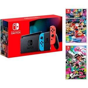 Nintendo Switch console Rouge Néon/Bleu Néon 32Go + Mario Kart 8 Deluxe + Splatoon 2 Megapack - Publicité