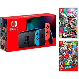 Nintendo Switch console Rouge/Bleu Néon 32Go + Super Mario Odyssey + Splatoon 2 - Publicité