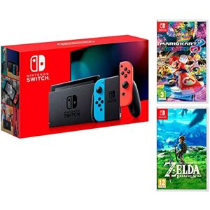 Nintendo Switch console Rouge/Bleu Néon 32Go [Nouveau modèle]+ Mario Kart 8 Deluxe + Zelda: Breath of the Wild - Publicité