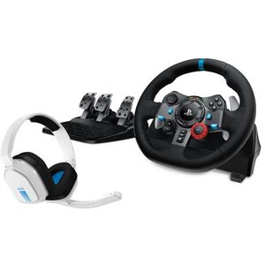 Pack Logitech Volant de course et pédalier G29 Driving Force pour PS5/PS4/PC/Mac Noir + Casque gaming Astro A10 V2 Gén 1 Blanc Volant et pédalier noirs ; casque gaming blanc - Publicité