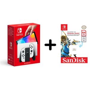 Nintendo Switch (modèle OLED) avec station d’accueil et manettes Joy-Con blanches + Carte mémoire microSD SanDisk SDSQXAT-064G-GNCZN 64 Go Blanc Blanc - Publicité