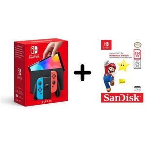 Nintendo Switch (modèle OLED) avec manettes Joy-Con bleu néon / rouge néon + Carte mémoire microSDXC UHS-I SanDisk 256 Go Multicolore - Publicité