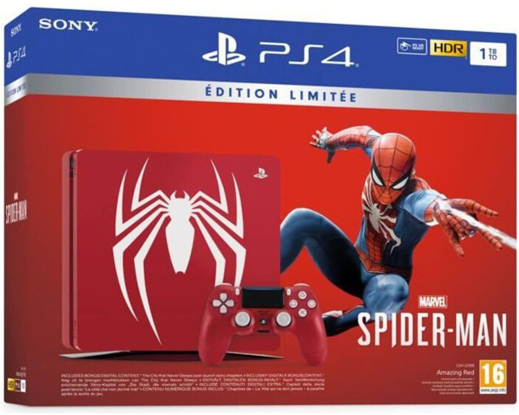 Sony Console PS4 Slim 1To Édition Limitée Rouge Marvel s Spider Man Design + Marvel s Spider Man PlayStation Officiel - Reconditionné