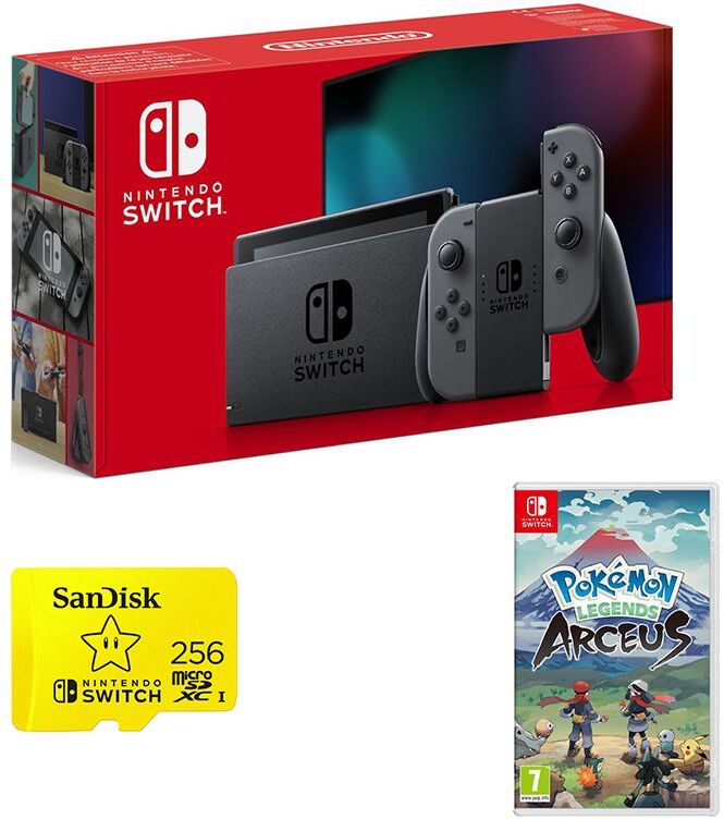 NINTENDO Switch Grey, Pokemon Legends: Arceus &amp; MicroSD Card Bundle, Grey