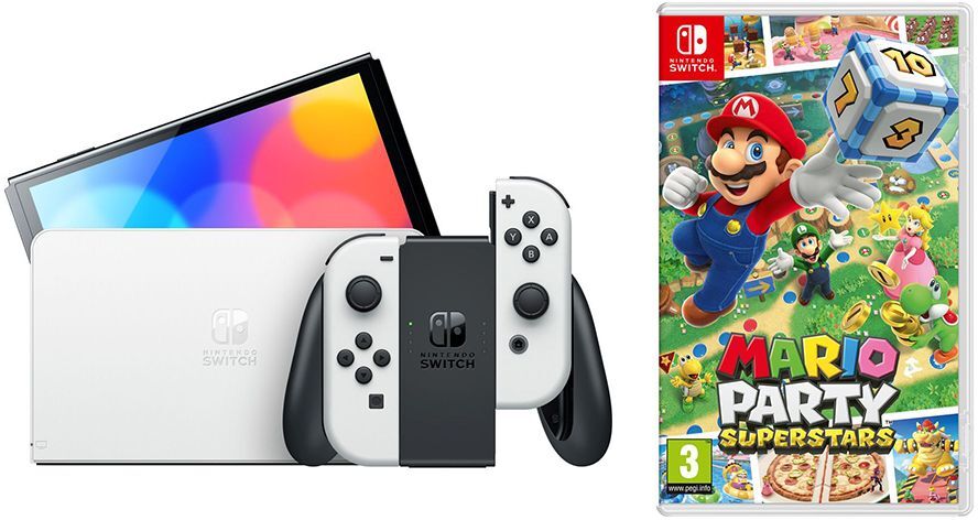 NINTENDO Switch OLED White &amp; Mario Party Superstars Bundle, White