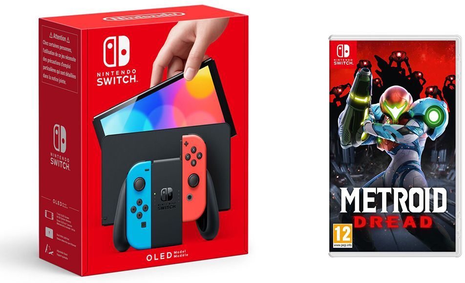 NINTENDO Switch OLED Neon &amp; Metroid Dread Bundle, Neon