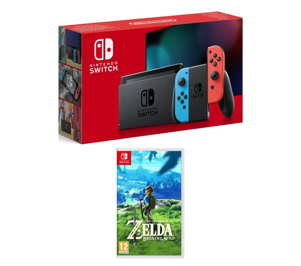 NINTENDO Switch Neon Red &amp; The Legend of Zelda: Breath of the Wild Bundle, Neon