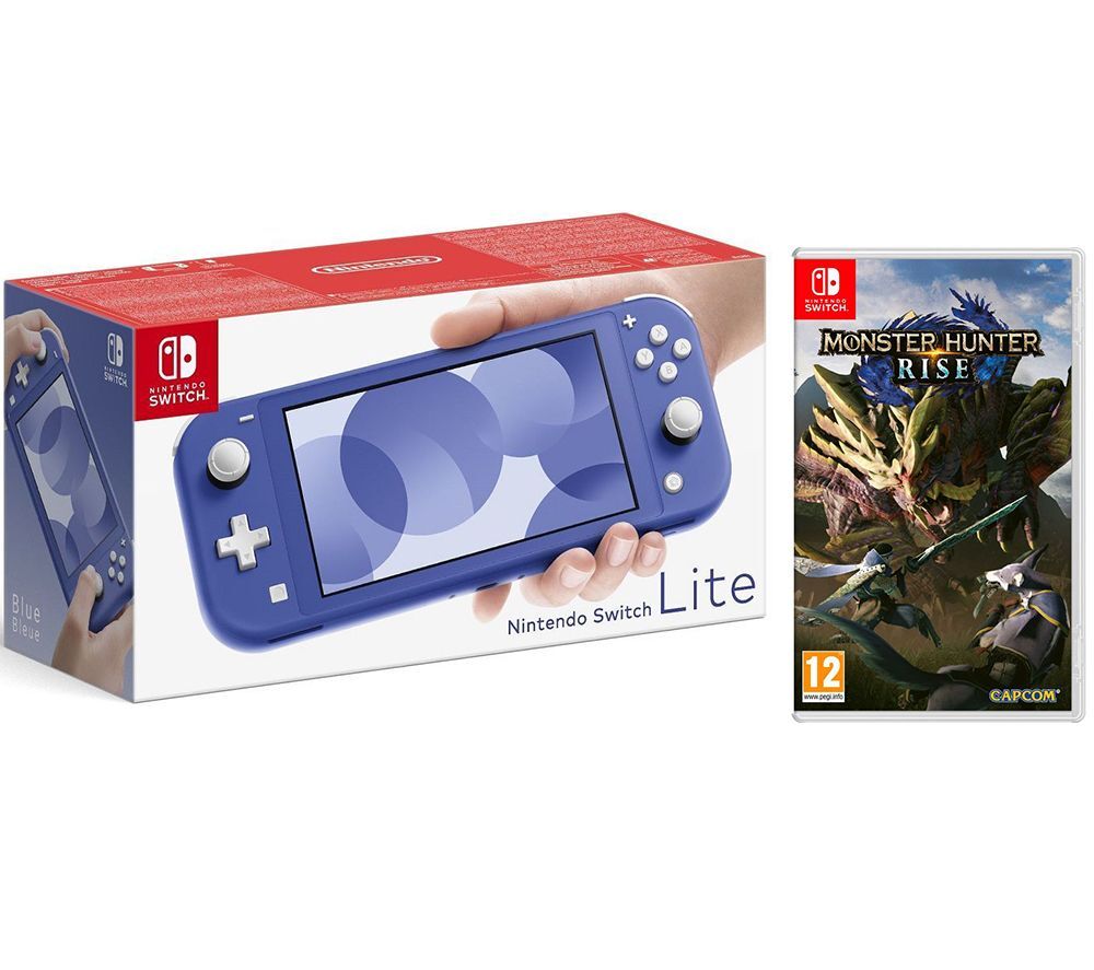 NINTENDO Switch Lite Blue &amp; Monster Hunter Rise Bundle, Blue