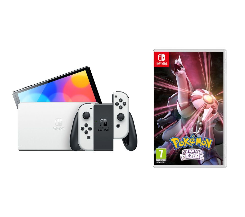 NINTENDO Switch OLED White &amp; Pokemon Shining Pearl Bundle, White