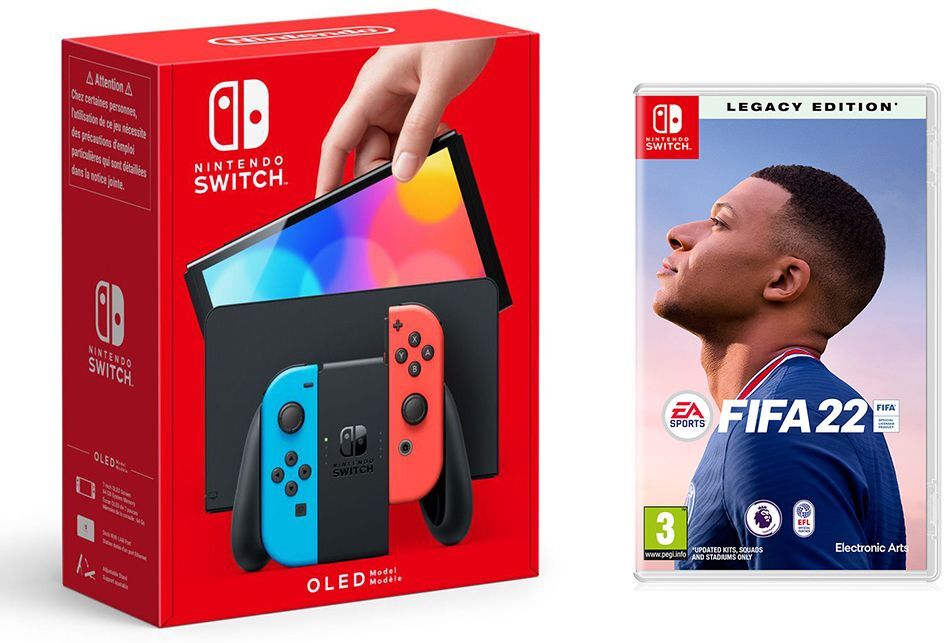 NINTENDO Switch OLED Neon &amp; FIFA 22 Legacy Edition Bundle, Neon