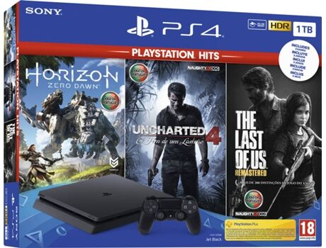 Sony Consola PS4 Slim + Horizon Zero Dawn + The Last of Us + Uncharted 4 (1 TB)