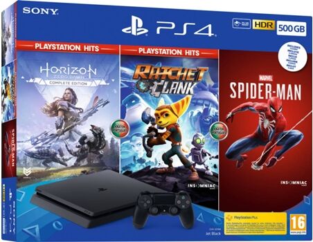 Sony Consola PS4 Slim + Horizon Zero Dawn + Ratchet & Clank + Spider-man (500 GB)