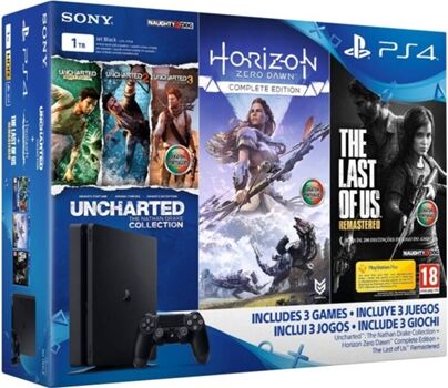 Sony Consola PS4 Slim +  The Last of Us + Horizon Zero Dawn + Uncharted  (1 TB)