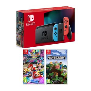 Nintendo Switch Neon Red & Blue, Minecraft & Mario Kart 8 Deluxe Bundle, Black