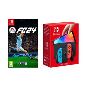 NINTENDO Switch OLED (Red & Blue) & EA Sports FC 24 Bundle, Red,Blue