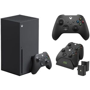 MICROSOFT Xbox Series X, Additional Black Controller & VS2881 Xbox Series X/S & Xbox One Twin Docking Station (Black) Bundle, Black