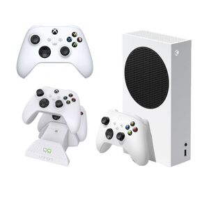 MICROSOFT Xbox Series S (512 GB), Additional White Controller & VS2871 Xbox Series X/S & Xbox One Twin Docking Station (White) Bundle, White