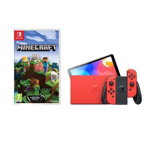 Nintendo Switch OLED (Mario Red Edition) & Minecraft Bundle, Red