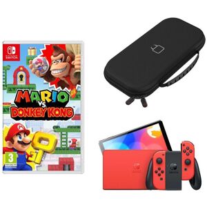 Nintendo Switch OLED (Mario Red Edition), Mario vs Donkey Kong & Nintendo Switch Case (Black) Bundle, Red