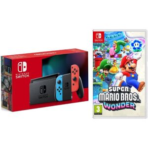 Nintendo Switch (Neon Red & Blue) & Super Mario Bros. Wonder Bundle, Red,Blue