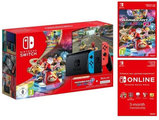 Nintendo Switch Neon Red/Neon Blue with Mario Kart 8 Deluxe and 3 Month Nintendo