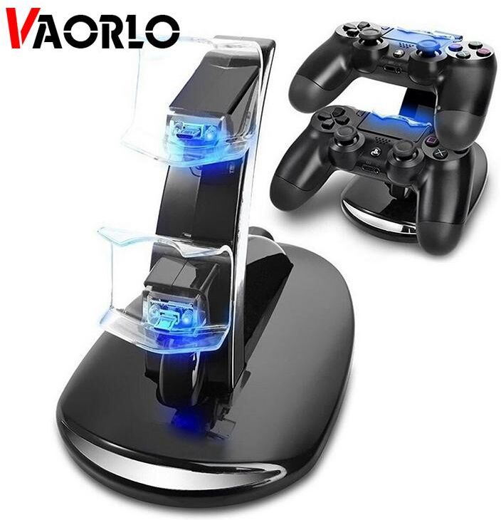 VAORLO USB Dual Controller Charger For Sony PS4 Gamepad Fast Charging Dock For Playstation 4 Double Joystick Charging For Juegos De PS4