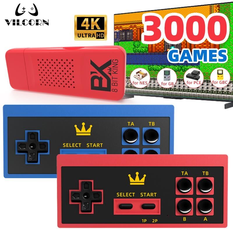 VILCORN 8BitKing Video Wireless Game Stick Mini Everdrive HD Mini Console for GBC GB NES PCE Drive FC Dendy 3000 Games