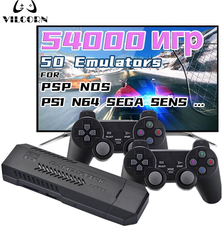 VILCORN Video Game Console TV HD Game Stick 4K 256GB 54000 Retro Portable Gaming 50 Emulators For NDS PSP PS1 N64