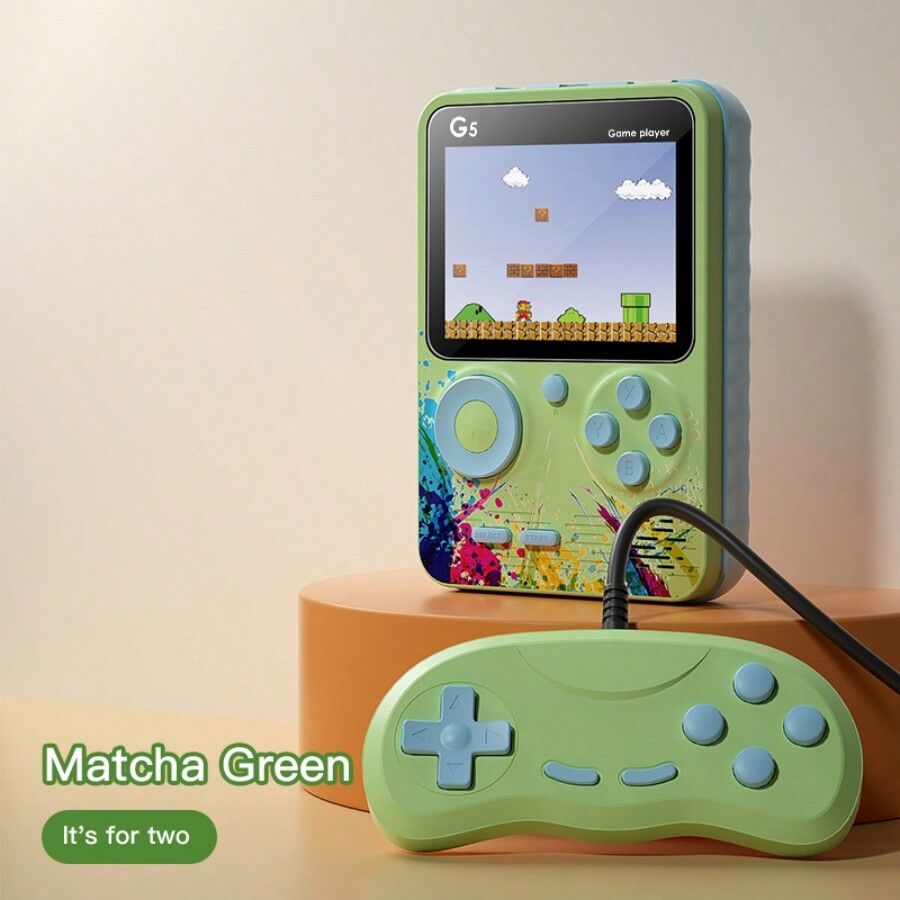 SHEIN G5 Macaroon Handheld Game Console Mini Arcade 500 Games High Definition Screen Portable Rechargeable Console Matcha Green Double Version one-size