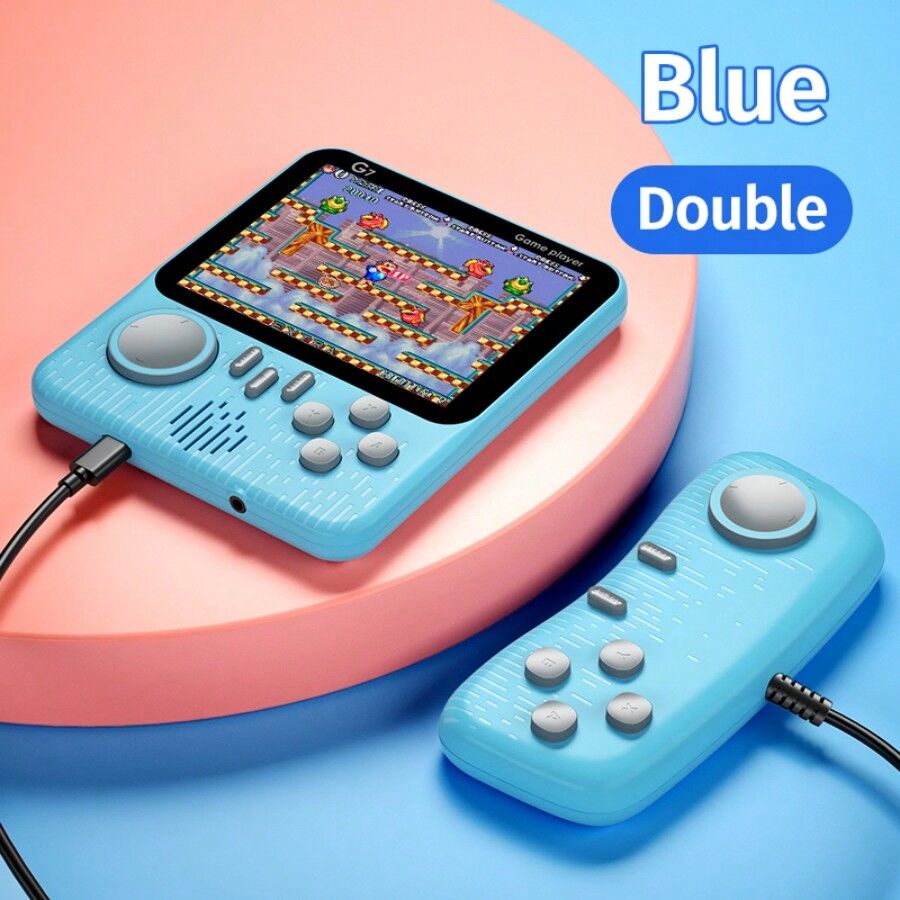 SHEIN G7 Macaron Handheld Game Console, Tetris & Retro Game Player, Classic Portable Mini Gaming Device Double Blue one-size