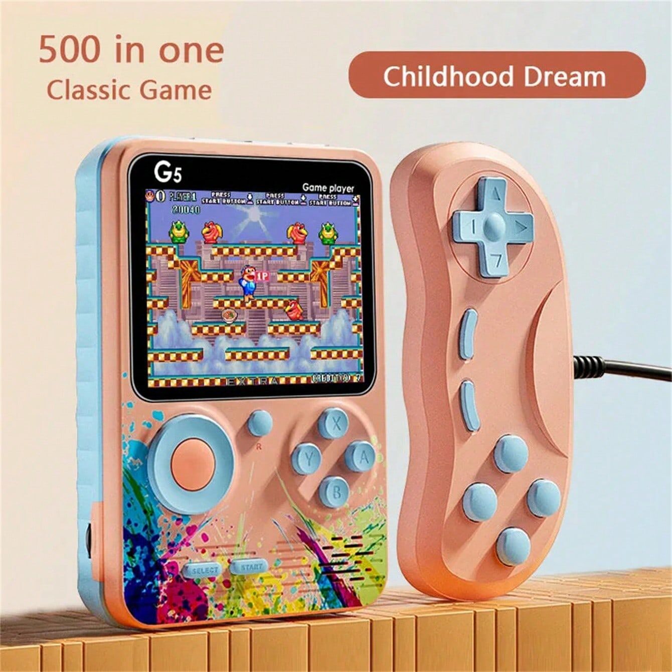 SHEIN G5 Handheld Game Console 500 In 1 Nostalgic Retro Color Screen Game Console Handheld Colorful Color Matching Game Green Single,doubles