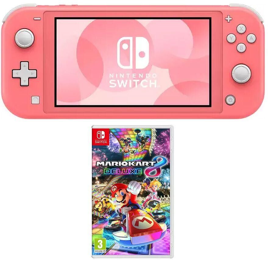 Nintendo Switch Lite (Coral) & Mario Kart 8 Deluxe Bundle, Pink