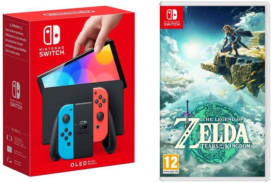 Nintendo Switch OLED (Red & Blue) & The Legend of Zelda: Tears of the Kingdom Bundle, Red,Blue