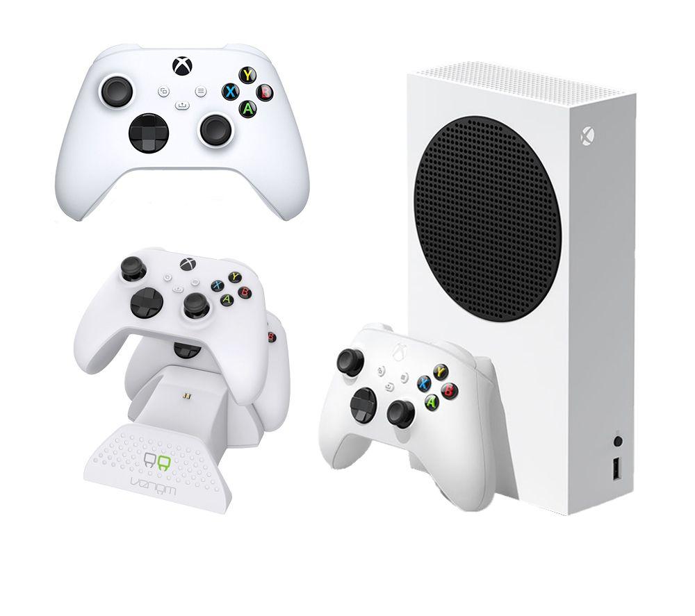 MICROSOFT Xbox Series S (512 GB), Additional White Controller & VS2871 Xbox Series X/S & Xbox One Twin Docking Station (White) Bundle, White