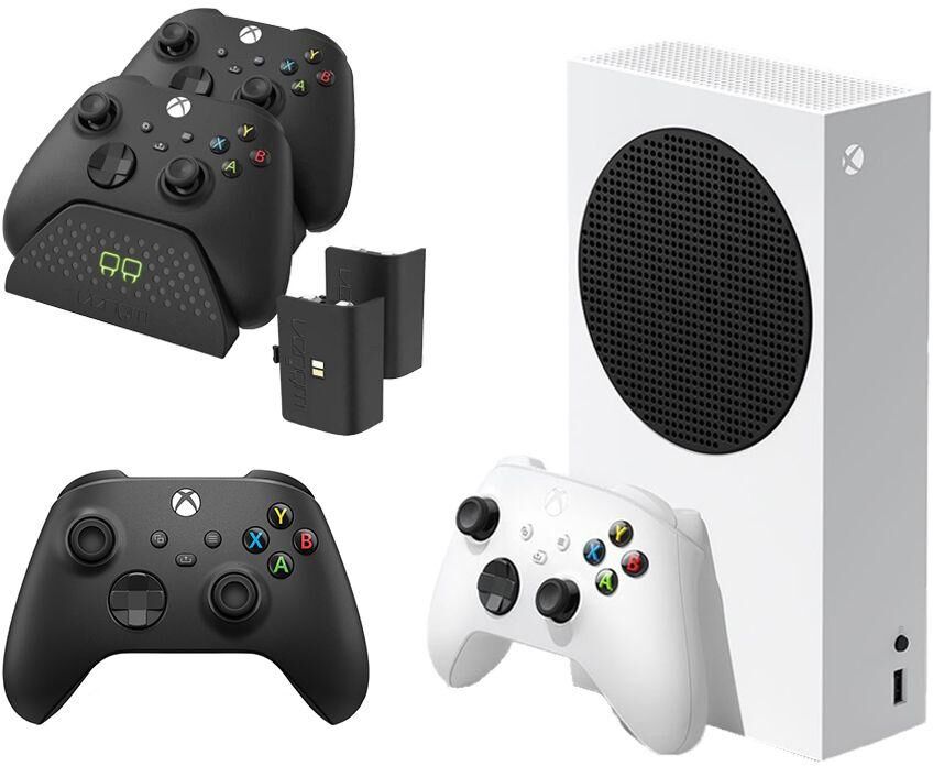 MICROSOFT Xbox Series S (512 GB), Additional Black Controller & VS2881 Xbox Series X/S & Xbox One Twin Docking Station (Black) Bundle, White