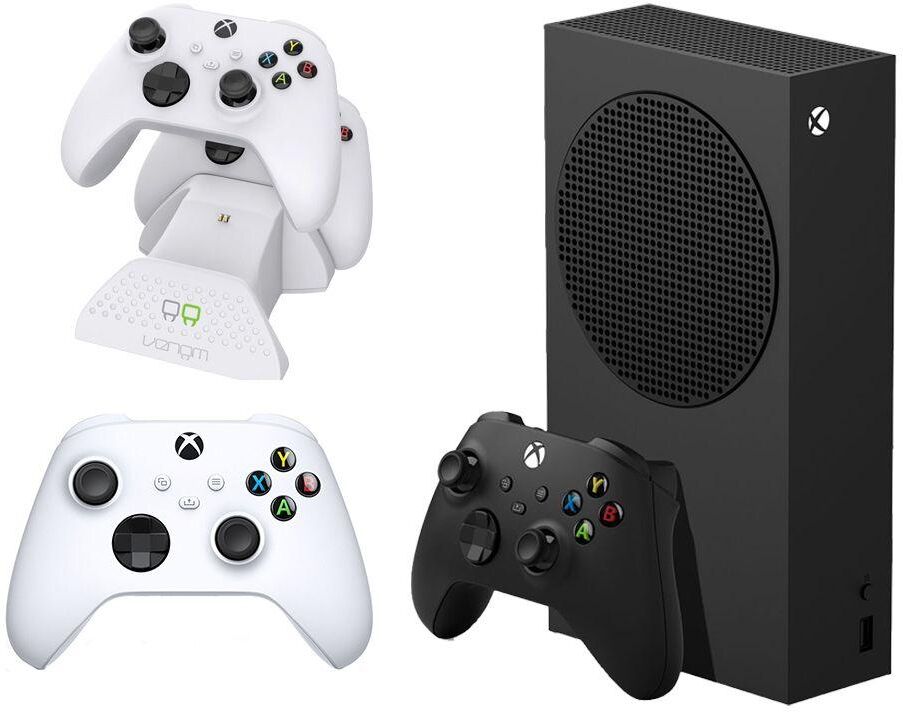 Microsoft Xbox Series S (1 TB), Additional White Controller & VS2871 Xbox Series X/S & Xbox One Twin Docking Station (White) Bundle, Black