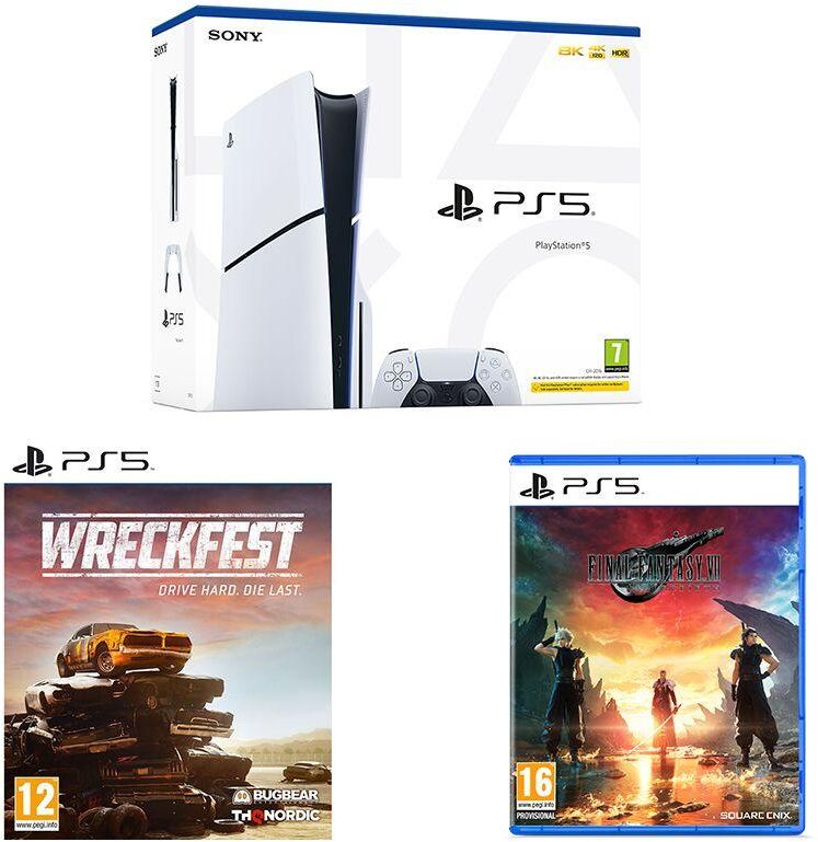 Sony PlayStation 5 Model Group (Slim), Final Fantasy VII Rebirth & Wreckfest Bundle, White