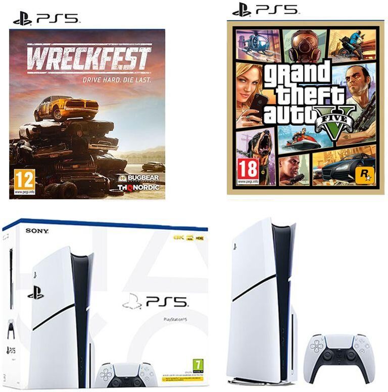 Sony PlayStation 5 Model Group (Slim), Grand Theft Auto V & Wreckfest Bundle, White