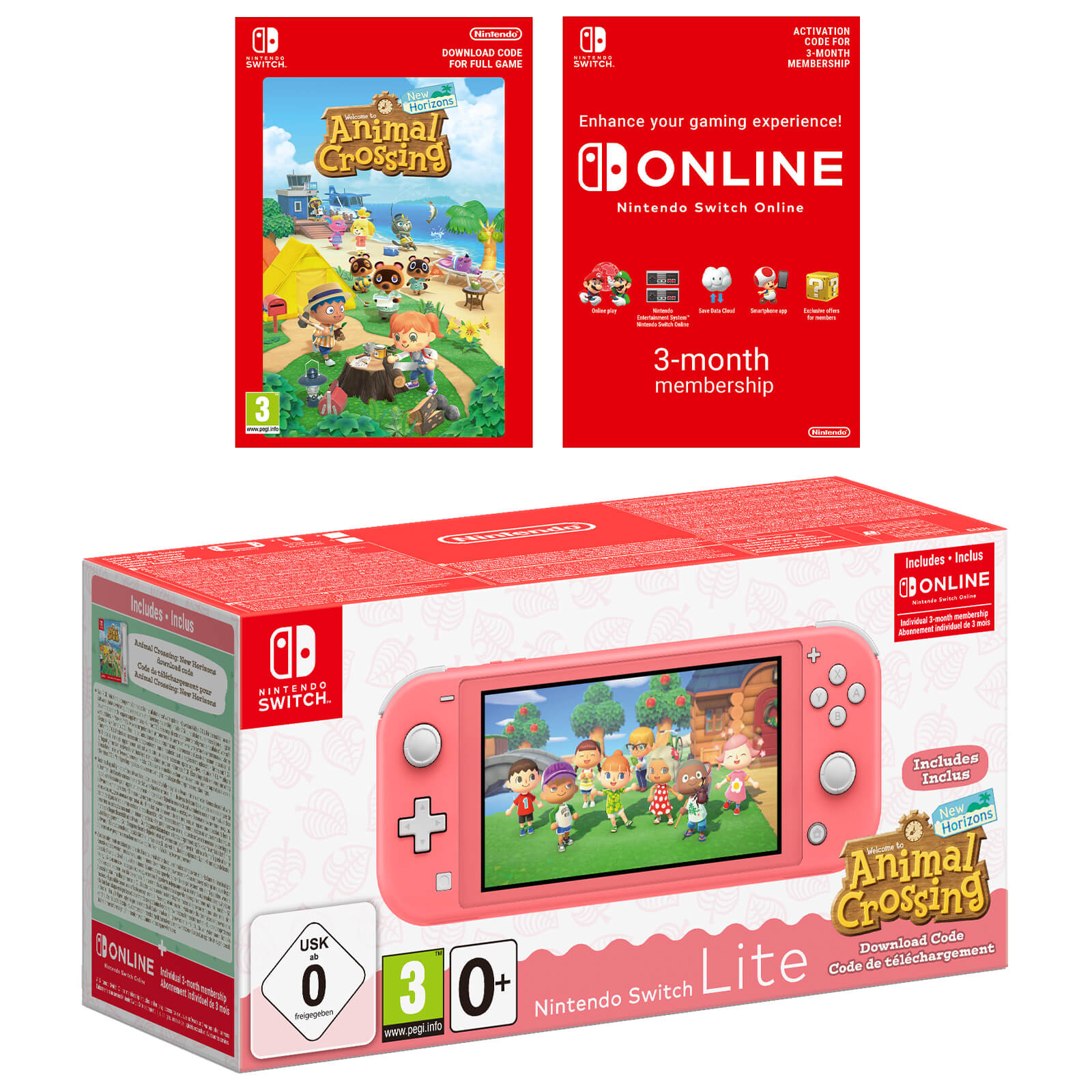 Nintendo Switch Lite (Coral) + Animal Crossing: New Horizons + Nintendo Switch Online 3 Months-