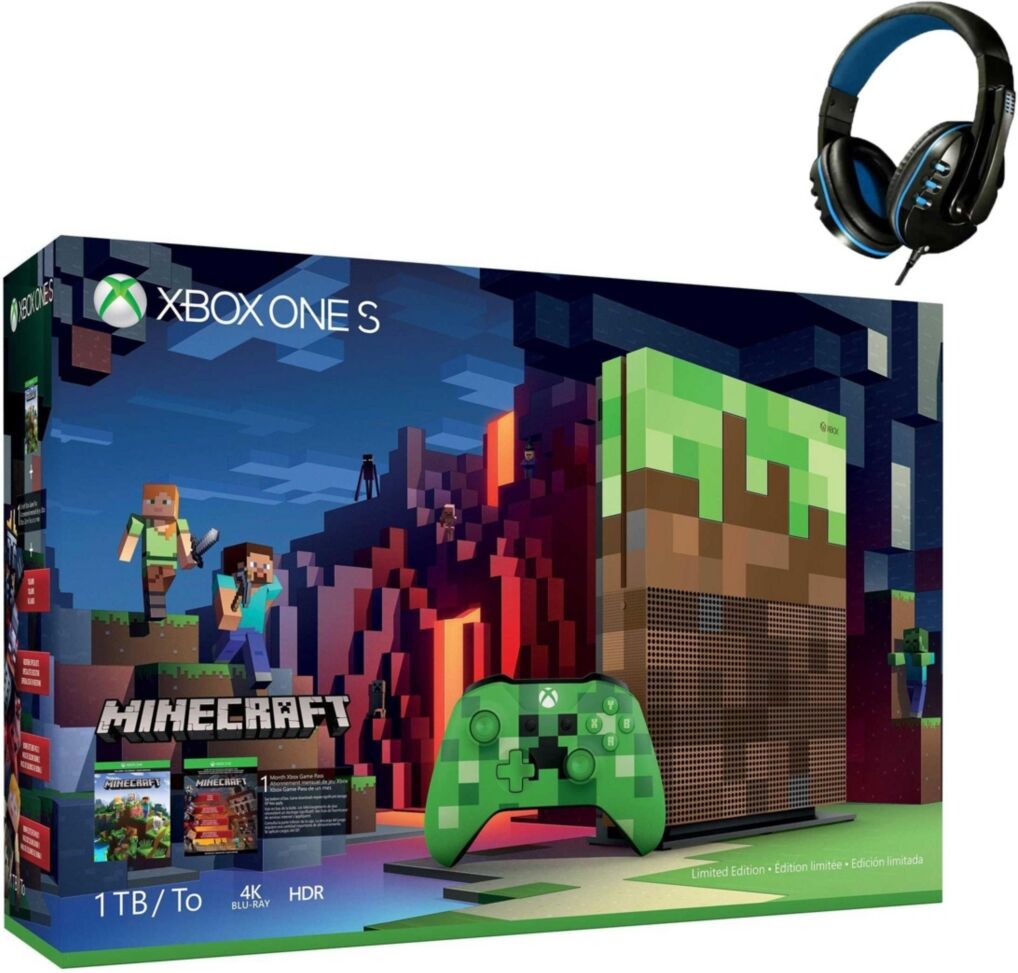 Bolt Axtion 23C-00001 Xbox One S Minecraft Limited Edition 1TB Gaming Console with Bolt Axtion Bundle Like New - Green