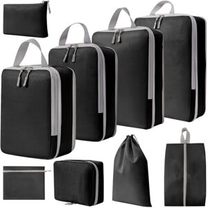 My Store 9 In 1  Compression Packing Cubes Expandable Travel Bags Luggage Organizer(Black)