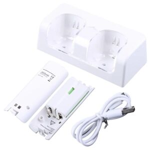 Nintendo Fjernbetjening Dual Charging Dock Station+ 2 batterier til Wii Gamepad, Oplader med LED-lampe Hvid