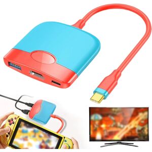 AVANA (Blå + Rød) Dock til Nintendo Switch OLED, USB Type C til HDMI Ad