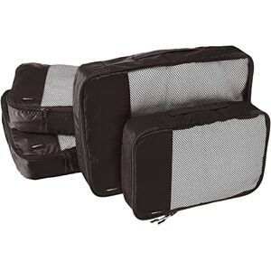 Amazon Basics Packwürfel Set für Koffer, Reise Organizer, Reißverschluss, 4 Teilig, 2 Mittelgroße, 2 Große, Schwarz