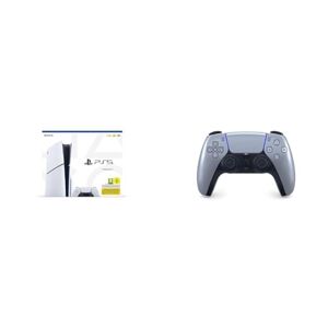 Playstation Console 5 Edition Standard Slim & Sony, Manette sans fil DualSense 5, Batterie rechargeable, Bluetooth, Compatible PS5 et PC, couleur sterling silver grise - Publicité