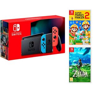 Nintendo Switch Rouge/Bleu Néon 32Go [Nouveau modèle ] Super Mario Maker 2 + The Legend of Zelda: Breath of the Wild - Publicité