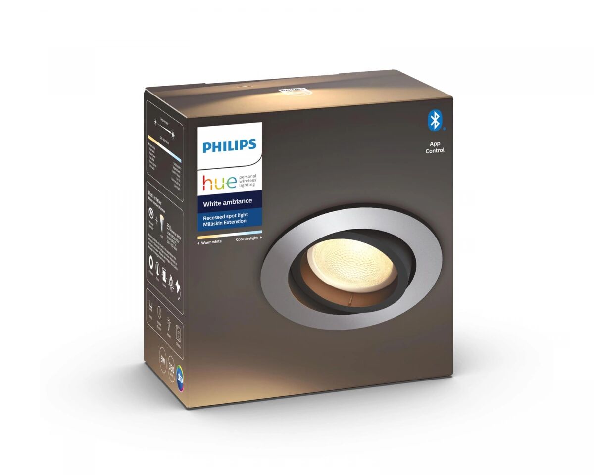 Philips Hue Milliskin, Rund Lampe Innfelt Spotlight - Aluminium