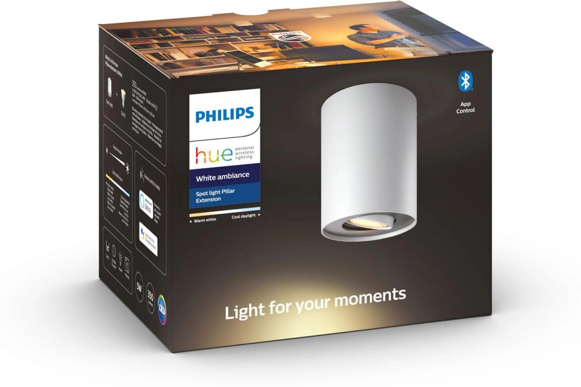 Philips Hue Pillar, White Ambience Singel Spotlight - Hvid